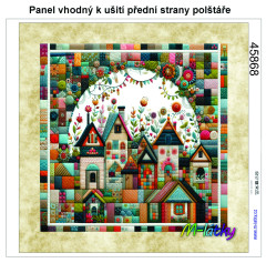 MOB Panel k ušití  - dekorativní polštář - patchworkové domečky výběr z variant