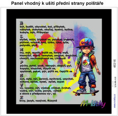 OB Panel k ušití  - dekorativní polštář - vyjmenovaná slova - kluk na skateboardu výběr z variant