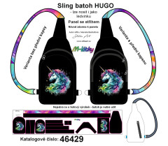 MOB B - Panel k ušití -Sling batoh Hugo s přední kapsou nebo bez - jednorožec Kočárkovina - fotonávod v popisu produktu