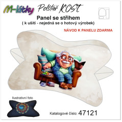 MOB Panel k ušití  - Relaxační (čtecí) polštář KOST - děda čtenář výběr z variant