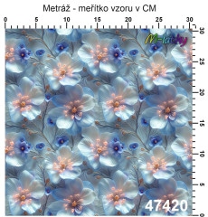OB Metráž 3D zasněné květy náš tisk na objednávku – výběr z materiálů