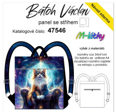 MOB Panel se střihem -  Překlápěcí batoh Václav Classic - magická mývalí kočka návod k panelu zdarma - více v popisu produktu