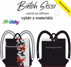 KOB Panel se střihem -  Překlápěcí batoh Sissi - motýli černí a červení návod k panelu zdarma - více v popisu produktu  - stáhněte si doplňkový střih k umístění magnetického zapínání