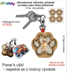 OB Panel se střihem - 2 ks tvarovaná klíčenka (jehelníček, přívěsek na kabelku apod.) - Zlatý retrívr Tisk m-látky