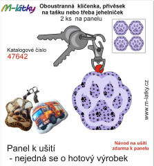 OB Panel se střihem - 2 ks tvarovaná klíčenka (jehelníček, přívěsek na kabelku apod.) - Barevná tlapka Tisk m-látky