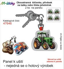 OB Panel se střihem - 2 ks tvarovaná klíčenka (jehelníček, přívěsek na kabelku apod.) - Traktor Tisk m-látky