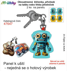 OB Panel se střihem - 2 ks tvarovaná klíčenka (jehelníček, přívěsek na kabelku apod.) - Robot Tisk m-látky