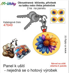 OB Panel se střihem - 2 ks tvarovaná klíčenka (jehelníček, přívěsek na kabelku apod.) - Barevný květ Tisk m-látky