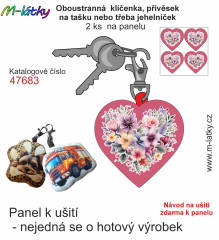 OB Panel se střihem - 2 ks tvarovaná klíčenka (jehelníček, přívěsek na kabelku apod.) - květy Tisk m-látky