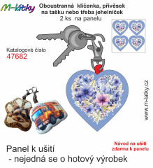 OB Panel se střihem - 2 ks tvarovaná klíčenka (jehelníček, přívěsek na kabelku apod.) - květy Tisk m-látky