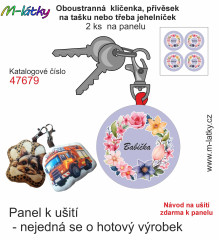 OB Panel se střihem - 2 ks tvarovaná klíčenka (jehelníček, přívěsek na kabelku apod.) - Babička Tisk m-látky