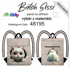 MOB Panel se střihem -  Překlápěcí batoh Sissi - kočka leze dírou návod k panelu zdarma - více v popisu produktu  - stáhněte si doplňkový střih k umístění magnetického zapínání