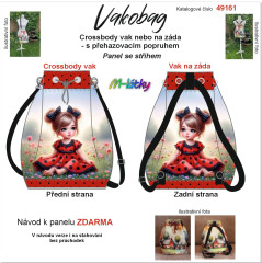 OB Panel se střihem - Vakobag (crossbody vak nebo vak na záda) - holčička v červených šatech s černými puntíky s průchodkami nebo stahovací verze - fotonávod v popisu produktu - výběr z rozměrů