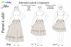 KOB Panel se střihem - Jitka - sukně s kapsami do A - perly tisk m-látky – výběr z rozměrů a variant materiálů