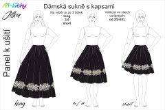 KOB Panel se střihem - Jitka - sukně s kapsami do A - perly tisk m-látky – výběr z rozměrů a variant materiálů