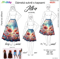OB Panel se střihem - Jitka - sukně s kapsami do A - vlčí máky tisk m-látky – výběr z rozměrů a variant materiálů