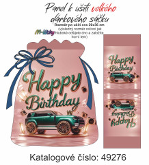 OB Panel k ušití - dárkový sáček velký  - retro auto happy birthday tisk na objednávku