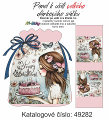 OB Panel k ušití - dárkový sáček velký  - dívka s dortem - happy birthday tisk na objednávku