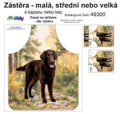 MOB Panel k ušití  - Zástěra - flat coated retriever malá, střední nebo velká - s kapsou nebo bez  - výběr z variant a materiálů
