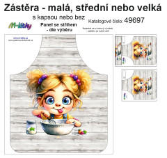 MOB Panel k ušití  - Zástěra - ze života kuchařky malá, střední nebo velká - s kapsou nebo bez  - výběr z variant a materiálů