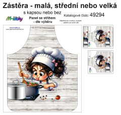 MOB Panel k ušití  - Zástěra - ze života kuchařky malá, střední nebo velká - s kapsou nebo bez  - výběr z variant a materiálů