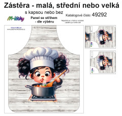 MOB Panel k ušití  - Zástěra - ze života kuchařky malá, střední nebo velká - s kapsou nebo bez  - výběr z variant a materiálů