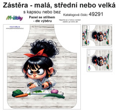 MOB Panel k ušití  - Zástěra - ze života kuchařky malá, střední nebo velká - s kapsou nebo bez  - výběr z variant a materiálů