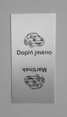 OB 5ks  Etikety - štítky do švu - Auto - doplň jméno bílá na černé