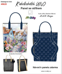 OB D - Panel k ušití - Kabelkobatoh Uno - střih Martina Alblová - malované jarní domečky fotonávod v popisu produktu