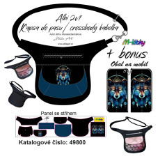 MOB B - Panel k ušití - Albi 2v1 Kapsa do pasu (ledvinka - pamlskovní)/crossbody kabelka + bonus panel obal na mobil - lapač snů vlk fotonávod v popisu produktu