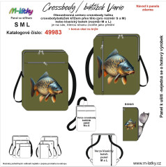 OB Panel se střihem - Unisex crossbody (nebo sling batůžek M,S) Vario + bonus obal na brýle - kapr fotonávod v popisu produktu - výběr z rozměrů