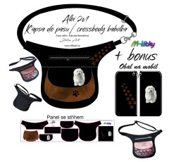 OB B - Panel k ušití - Albi 2v1 Kapsa do pasu (ledvinka - pamlskovní)/crossbody kabelka + bonus panel obal na mobil - Coton de tulear fotonávod v popisu produktu