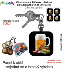 OB Panel se střihem - 2 ks tvarovaná klíčenka (jehelníček, přívěsek na kabelku apod.) - pivo a bůček Tisk m-látky