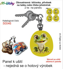 OB Panel se střihem - 2 ks tvarovaná klíčenka (jehelníček, přívěsek na kabelku apod.) - žába Tisk m-látky