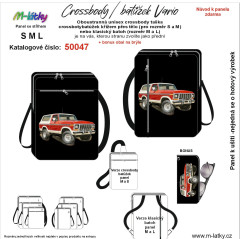 OB Panel se střihem - Unisex crossbody (nebo sling batůžek M,S) Vario + červené auto fotonávod v popisu produktu - výběr z rozměrů