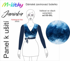 OB Panel se střihem - zavinovací bolerko Janinka - Modrá mlha tisk m-látky
