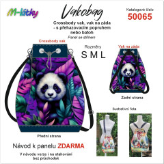 OB Panel se střihem - Vakobag (crossbody vak nebo vak na záda) -  panda v barevném listí s průchodkami nebo stahovací verze - fotonávod v popisu produktu - výběr z rozměrů