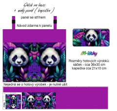 MOB Panel - sáček na lavici + kapsička penálek) - panda v barevném listí kočárkovina - panel k ušití - vlastní tisk na objednávku