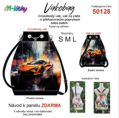 OB Panel se střihem - Vakobag (crossbody vak nebo vak na záda) -  oranžové auto s průchodkami nebo stahovací verze - fotonávod v popisu produktu - výběr z rozměrů