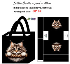 OB Panel - malá taštička Jaruška - mainská mývalí kočka kočárkovina - panel k ušití - vlastní tisk na objednávku