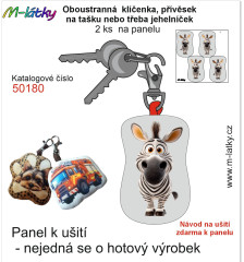 MOB Panel se střihem - 2 ks tvarovaná klíčenka (jehelníček, přívěsek na kabelku apod.) - zebra Tisk m-látky