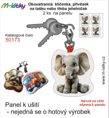 MOB Panel se střihem - 2 ks tvarovaná klíčenka (jehelníček, přívěsek na kabelku apod.) - slon Tisk m-látky