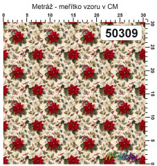 OB Metráž  vánoční růže - poinsettia náš tisk na objednávku – výběr z materiálů