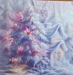 Panel cca 49x49 cm - zimní vesnička bavlněný popelín - náš reaktivní tisk