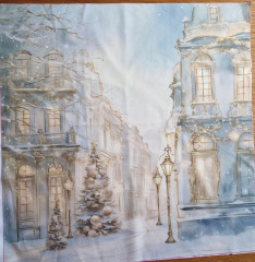 Panel cca 49x49 cm - vánoční město bavlněný popelín - náš reaktivní tisk
