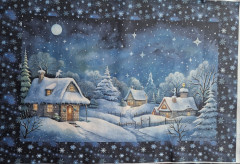 Panel k ušití prostírání cca 35x45 cm zimní vesnička bavlněný popelín - náš reaktivní tisk