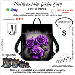 MOB Panel  batoh Václav Easy - fialové gothic růže panel se střihem na objednávku