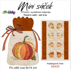 OB Panel k ušití - mini sáček - (4 ks panelů o rozměru cca 11x30 cm) - patchworkové dýně mix