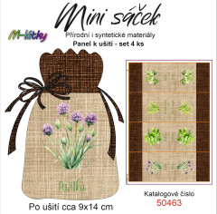 OB Panel k ušití - mini sáček - (4 ks panelů o rozměru cca 11x30 cm) - bylinky mix - pažitka, meduňka, citrónová tráva, libeček