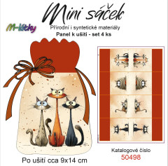 OB Panel k ušití - mini sáček - (4 ks panelů o rozměru cca 11x30 cm) - rozmrzelé kočky - mix